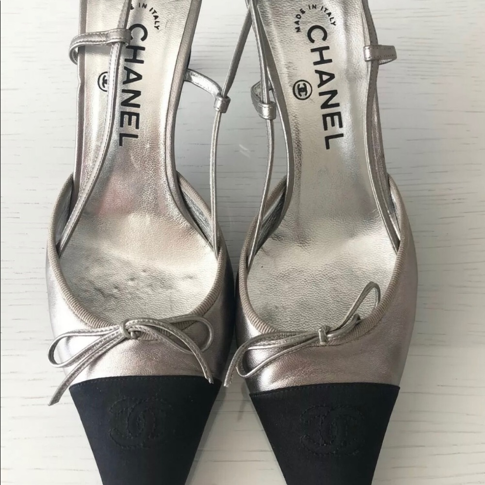 GUARANTEED AUTHENTIC CHANEL KITTEN HEEL SLINGBACKS